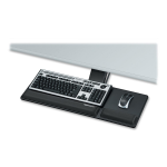 FULLY ADJUSTABLE TRAY ENHANCES COMFORT IN SMALLER WORKSPACES. LOOSEN SINGLE KNOB