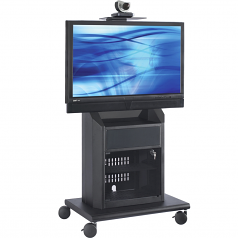 Display Stand - Up to 52 inch Screen Support - 1 x Shelf(ves) - Locking Door - 60.5 inch Height x 33.5 inch Width x 23.5 inch Depth - Glass Steel