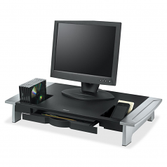 Office Suites Premium Monitor Riser - Up to 21 inch Screen Support - 80 lb Load Capacity - CRT Display Type Supported - 4.2 inch Height x 27 inch Width x 14.1 inch Depth - Desktop - Silver Black