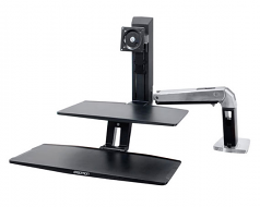 WorkFit-A Single HD Workstation with Suspended Keyboard Standing Desk - Mounting kit (desk clamp mount pivot flexible arm keyboard tray work surface riser arm keyboard tray holder) for LCD display / keyboard / mouse - black polished aluminum - screen size