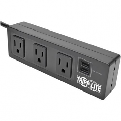 3-Outlet Surge Protector Power Strip Desk Clamp with 2-Port USB Charging - Surge protector - 15 A - AC 120 V - output connectors: 3 - 10 ft - black