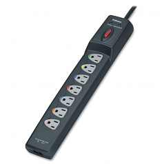 7-outlet surge protector (1600 Joules) . 6 feet cord & phone/DSL protection. $75000 warranty - Receptacles: 7 - 1600J