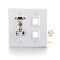 RapidRun Double Gang Integrated HD15 + 3.5mm + RCA Audio/Video + 2 Keystones Wall Plate - Mounting plate - HD-15 RCA X 3 mini-phone stereo 3.5 mm - white - 2-gang