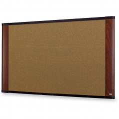 Cork Bulletin Board 36 X 24 Aluminum Frame W/mahogany Wood Grained Finish