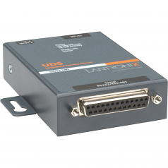 One Port Serial (RS232/ RS422/ RS485) to IP Ethernet Device Server - International 110-240 VAC - Convert from RS-232; RS-485 to Ethernet using Serial over IP technology; UL864 Compliant; Wall Mountable; Rail Mountable; One DB-25 Serial Port; One 10/100 Mb