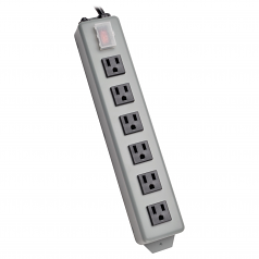 Waber Power Strip Metal 5-15R 6 Outlet 5-15P 6 feet Cord - Power distribution strip - 15 A - AC 120 V - input: NEMA 5-15 - output connectors: 6 ( NEMA 5-15 ) - 6 ft - beige