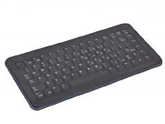 EZ CLEAN BLACK 11 INCH ULTRASLIM KEYBOARD EZ CLEAN FLAT COVER US LAYOUT SPACE REDUCED 86 KEY POSITION LAYOUT WINDOWS KEYS USB AND PS/2 CONNECTORS MECHANICAL KEYSWITCHES LASER ETCHED