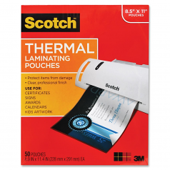 Scotch Thermal Laminating Pouch - Letter - 8.50 inch Width x 11 inch Length9 inch x 11.5 inch Overall Size - 50 / Pack - Clear