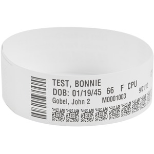 Wristband Polypropylene 1 x 11in Direct Thermal Zebra Z-Band Direct 1 in core - Permanent Adhesive - 1 inch Width x 11 inch Length - 200/Roll - Rectangle - 1 inch Core - Direct Thermal - White - Polypropylene Synthetic - 6 / Carton