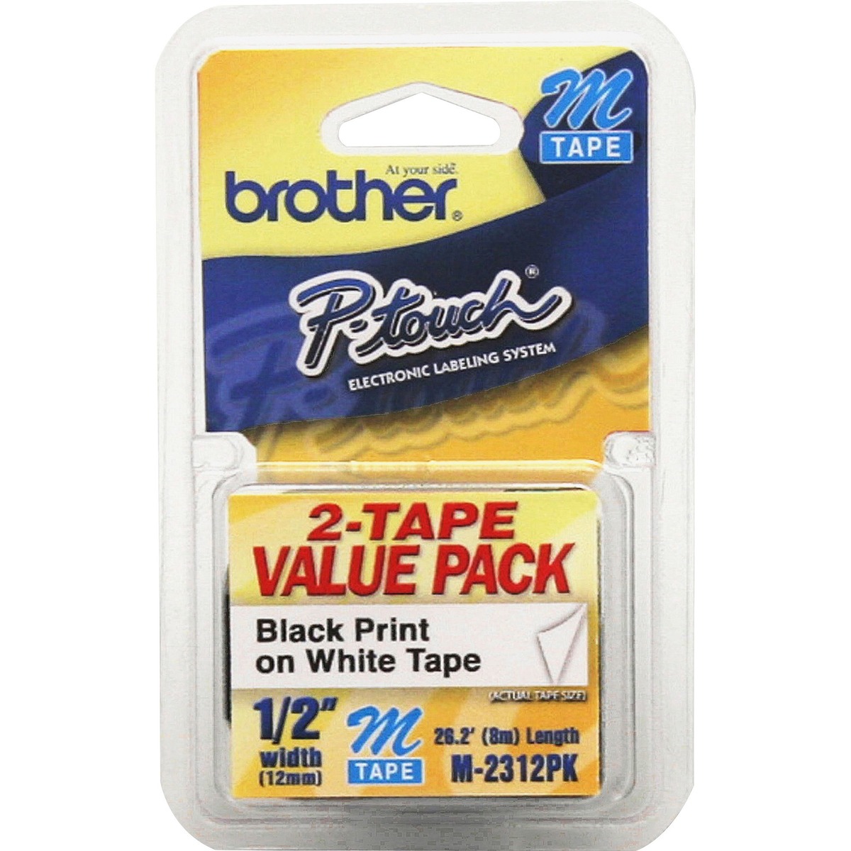 12mm (1/2) Black on White Non-Laminated Tape (2 Pack of M231) (8m/26.2) For use in M P-Touch: 55/65/70/80/85/90/100/110