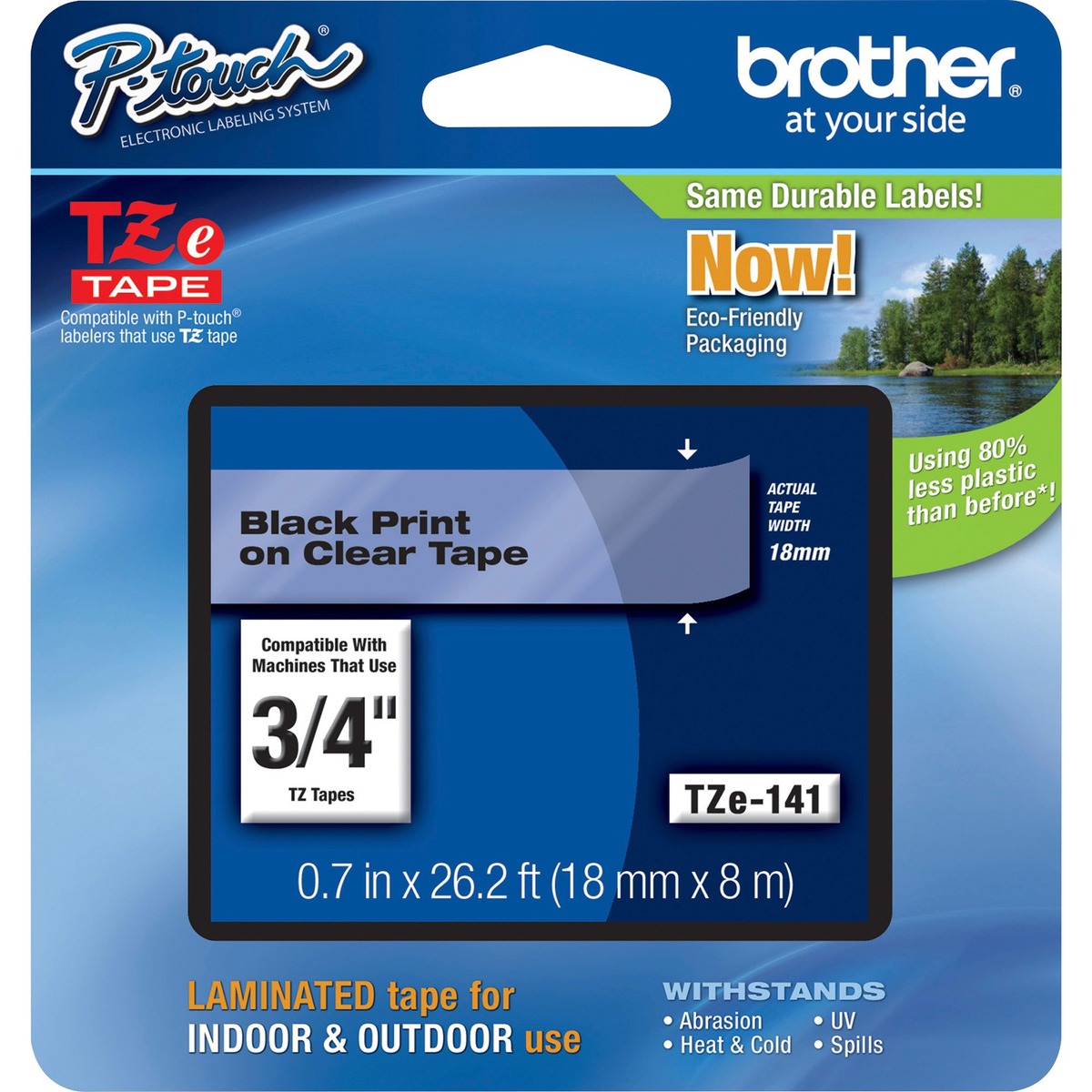 18mm (3/4) Black on Clear Laminated Tape (8m/26.2) (1/Pkg) For use in TZ P-Touch: All TZ Machines Except PT-200 1000 1010 1100 1130 1160 1170S 1180 1200 1280 1300 ST-1150 GL100