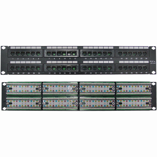 48 Port CAT5E Rackmount Patch Panel - Black - 48 x RJ-45 Port(s)