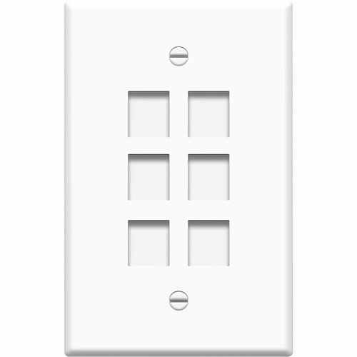 6 Port/2 Gang RJ45 Cat5/Cat6 Ethernet Wall Plate (White) - 6 Socket(s) - White