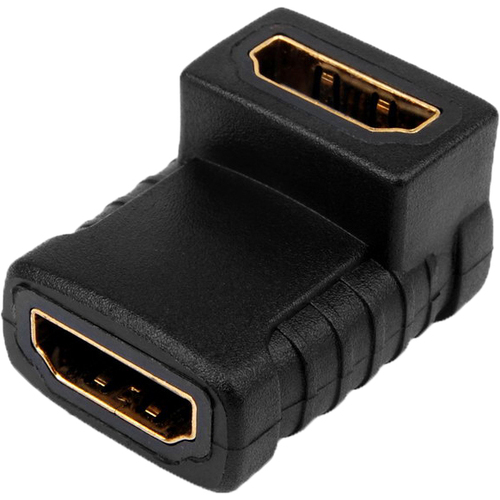 90 Degree HDMI A Female To HDMI A Female Adapter - 1 x HDMI (Type A) Female Digital Audio/Video - 1 x HDMI (Type A) Female Digital Audio/Video - Gold Plated - Black