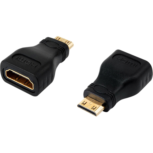 Mini HDMI Male To HDMI A Female Adapter - 1 x HDMI (Mini Type C) Male Digital Audio/Video - 1 x HDMI (Type A) Female Digital Audio/Video - Gold Plated Gold-plated Contacts - Black