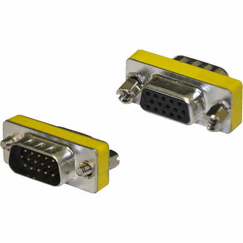 VGA HD15 Male To Female Adapter - 1 x HD-15 Male VGA - 1 x HD-15 Female VGA - Silver Yellow