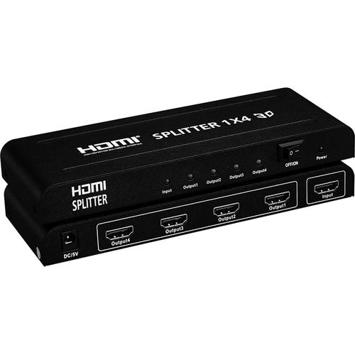 4 Port HDMI Splitter and Signal Amplifier - HDMI In - HDMI Out