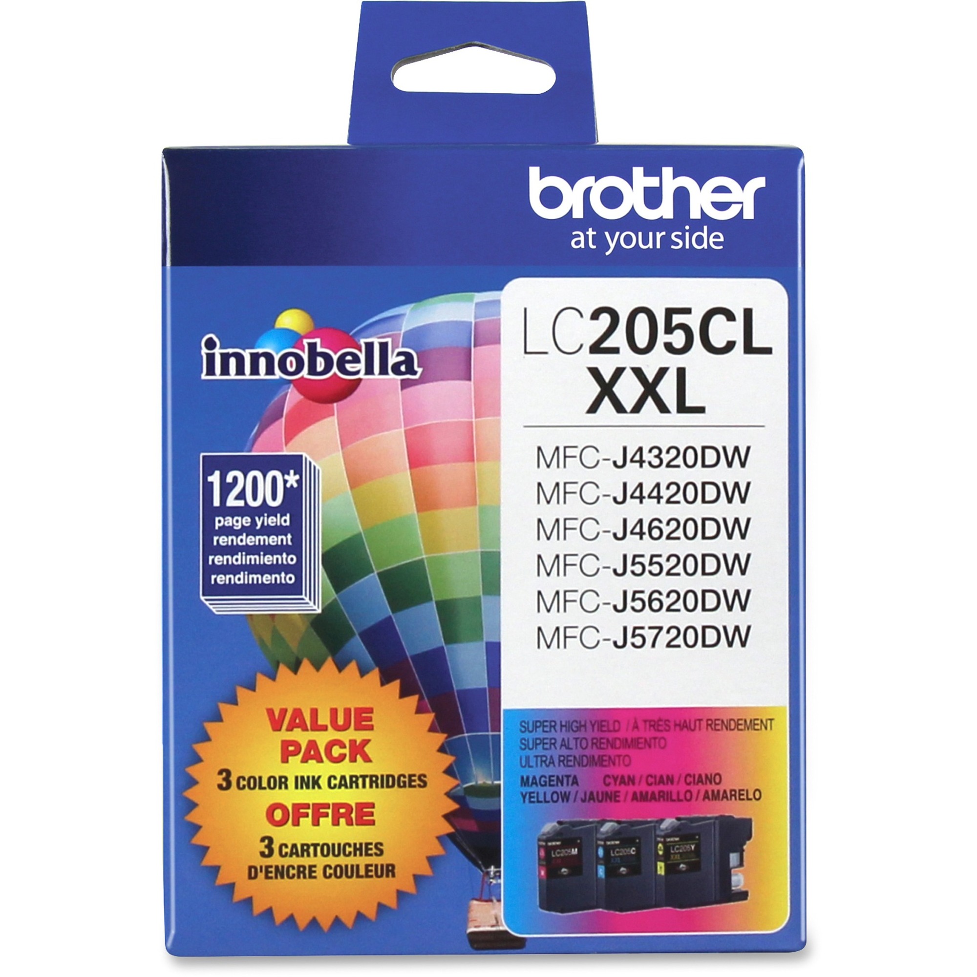 MFC-J4320DW J4420DW J4620DW J5520DW J5720DW Super High Yield C/M/Y Ink Cartridge 3-Pack (Includes OEM# LC205C LC205M LC205Y) (3 x 1200 Yield)