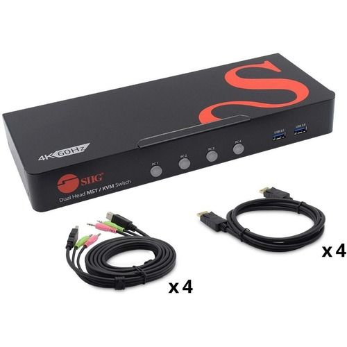 4 PORT DISPLAYPORT 8K MST DUAL-HEAD KVM SWITCH ALLOWS CONTROL OF 4 DISPLAYPORT 8