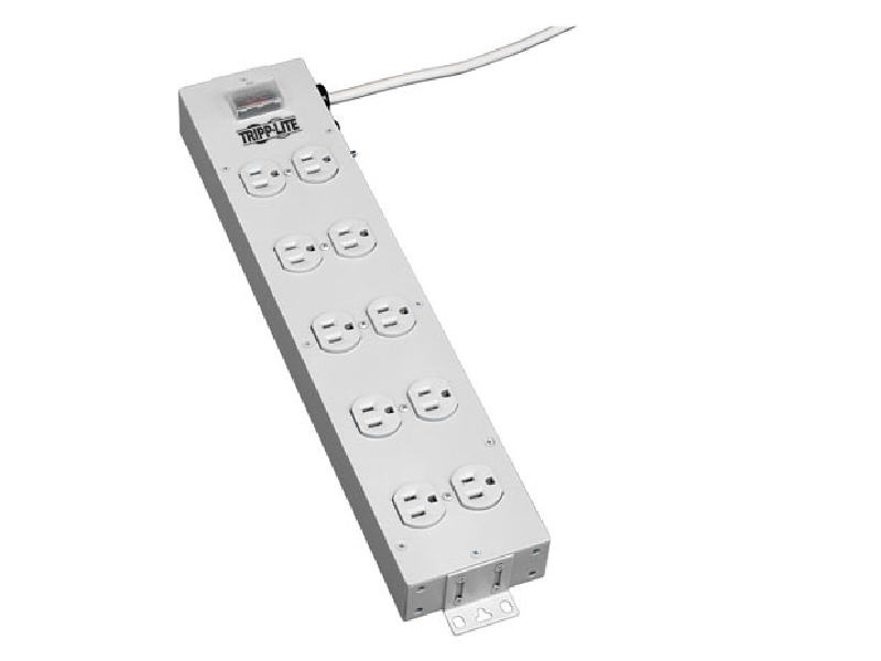 Power Strip 120V 5-15R 10 Outlet Metal 15 Cord 5-15P - Power distribution strip - 15 A - AC 120 V - input: NEMA 5-15 - output connectors: 10 (NEMA 5-15) - 15 ft cord - light gray