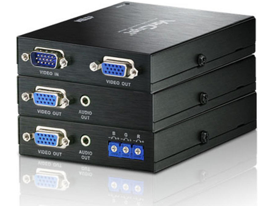 A/V Over Cat 5 Extender - 1 Input Device - 2 Output Device - 984.25 ft Range - 2 x Network (RJ-45) - 1 x VGA In