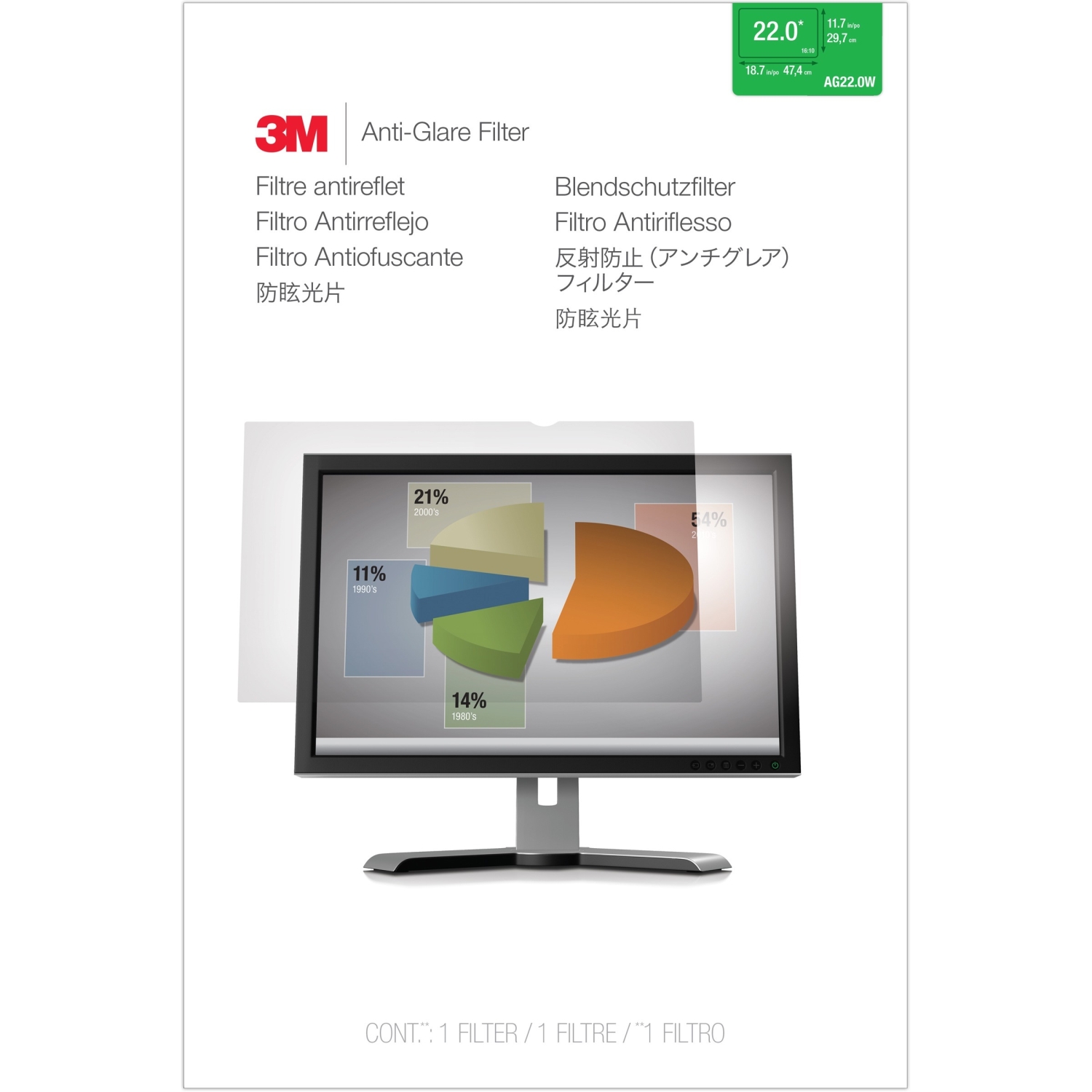 Anti-Glare Filter for 22 inch Monitors 16:10 - Display anti-glare filter - 22 inch wide - clear