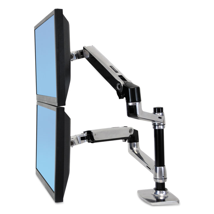 LX Dual Stacking Arm - Mounting kit (desk clamp mount grommet mount pole 2 articulating arms 2 extension brackets notebook tray) for 2 LCD displays or LCD display and notebook - polished aluminum - screen size: up to 24 inch - desktop