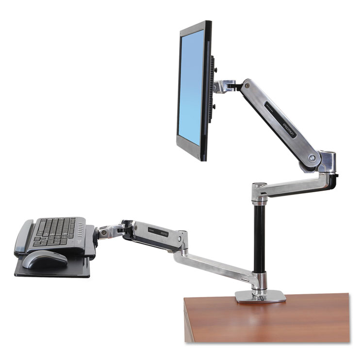 WorkFit-LX Sit-Stand Desk Mount System - Mounting kit (tray desk clamp mount grommet mount pole wrist rest keyboard tray monitor arm VESA mount bracket adjustable keyboard arm 2 extension supports 2 pole collars) for LCD display / keyboard / mouse - steel