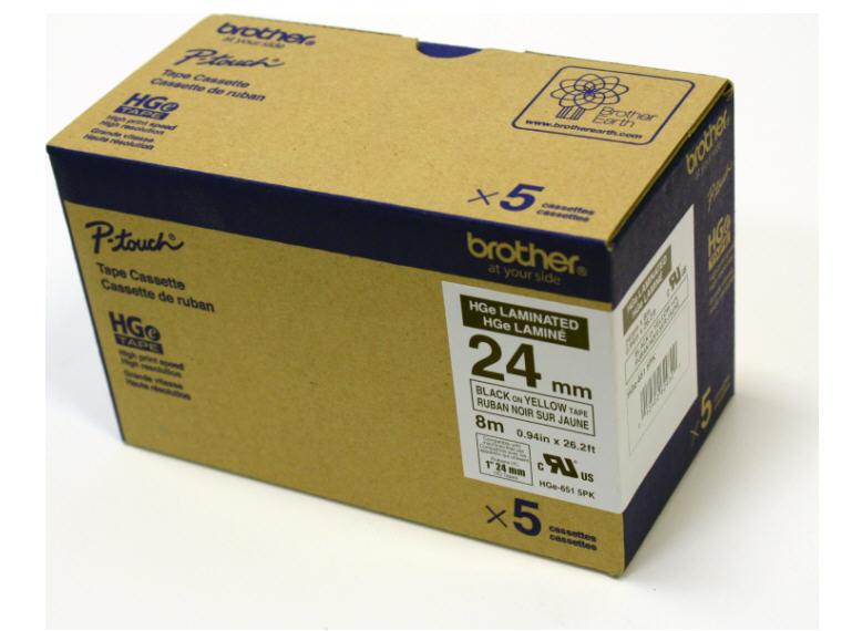 HGE HIGH GRADE STANDARD ADHESIVE TAPES 5 PACK 0.94 IN X 26.2 FT (24MM X 8M)  BLACK INK ON YELLOW LABEL NOT SHIP TO QUEBEC