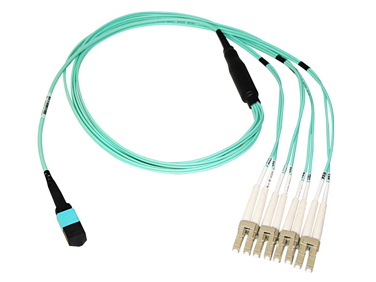 AXIOM MPO FEMALE TO 4 LC MULTIMODE OM3 50/125 FIBER OPTIC BREAKOUT CABLE - 2M