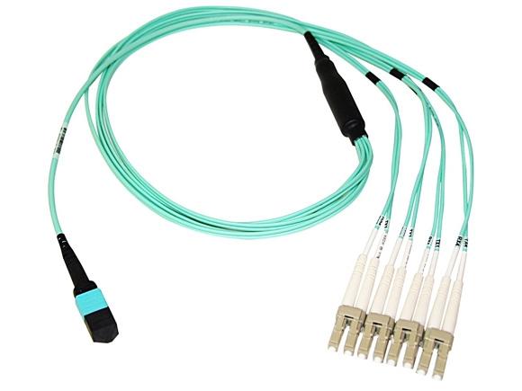 AXIOM MPO FEMALE TO 4 LC MULTIMODE OM4 50/125 FIBER OPTIC BREAKOUT CABLE - 10M