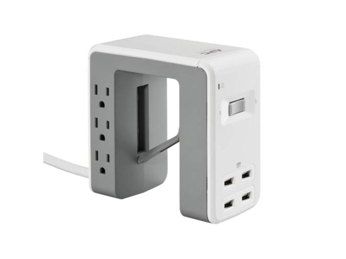 Essential SurgeArrest Desk-Mount Power Station with 6 Outlets and 4 USB Charging Ports (White)