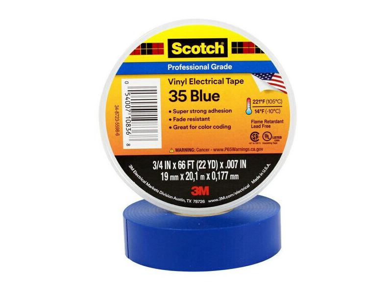 SCOTCH VINYL COLOR CODING ELECTRICAL TAPE 35 3/4 IN X 66 FT BLUE 10 ROLLS EAC