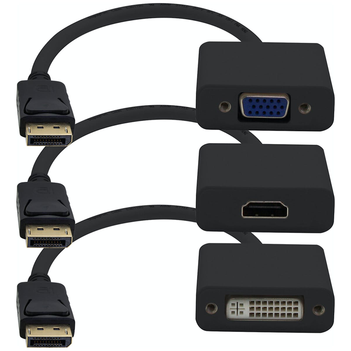 8in Mini-DP to VGA Adapter Cable - Video converter - DisplayPort - black - with Mini DisplayPort-HDMI cable Mini DisplayPort-DVI cable