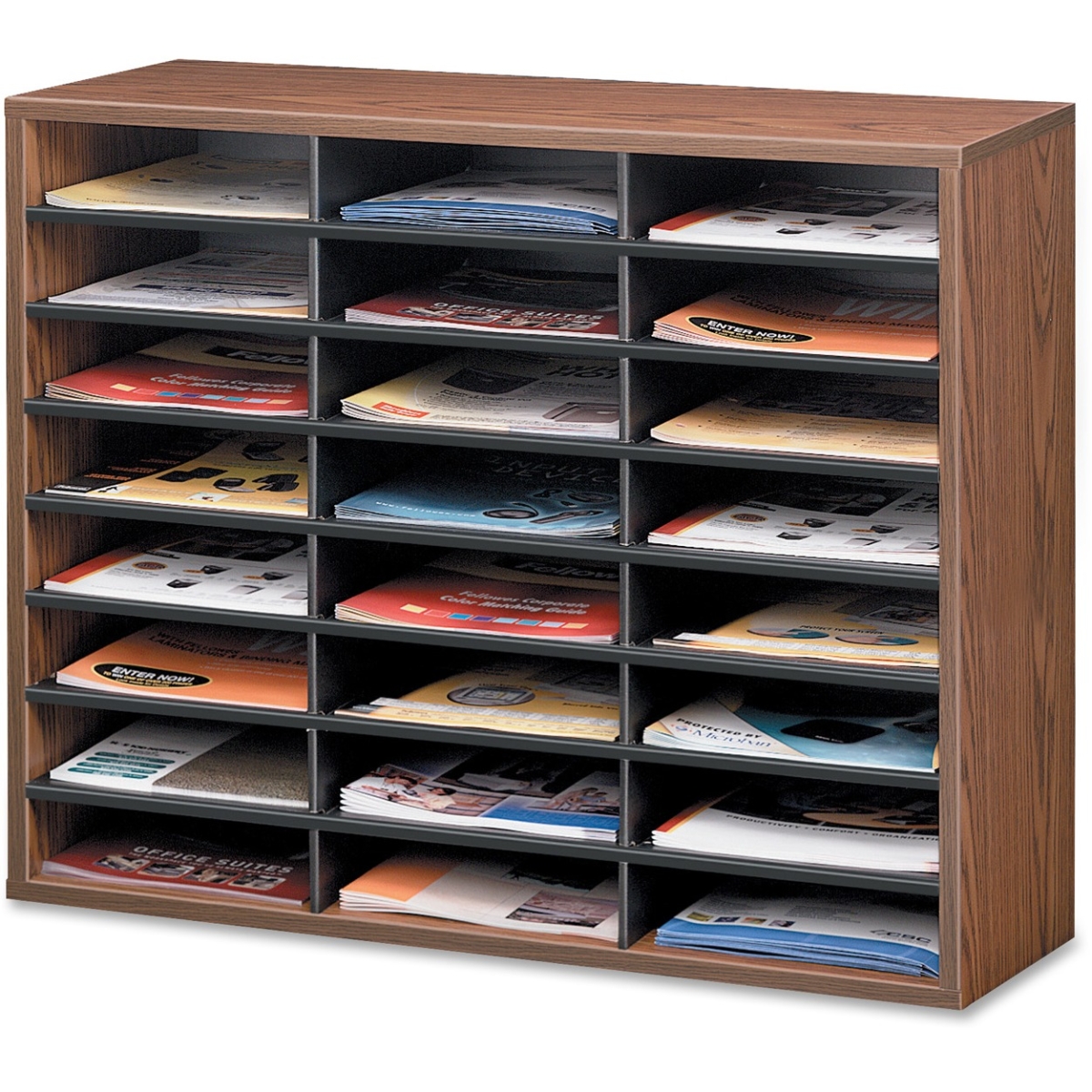 Literature Organizer - 24 Compartment Letter Medium Oak - 23.4 inch Height x 29 inch Width x 11.9 inch Depth - 24 Compartment(s) - Wood Fiberboard - Medium Oak