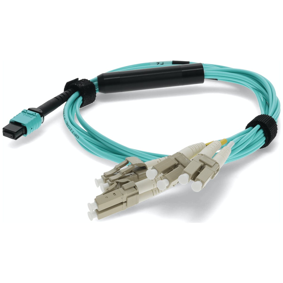 THIS IS A 10M MPO (FEMALE) TO 8XLC (MALE) 8-STRAND AQUA RISER-RATED FIBER FANOUT