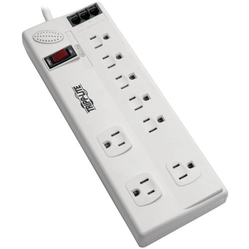 8-Outlet Surge Protector with DSL/Phone Line/Modem Surge Protection - 3150 Joules 6 ft. Cord - Surge protector - 15 A - AC 120 V - 1800 Watt - output connectors: 8 - 6 ft - cool gray - TAA Compliant