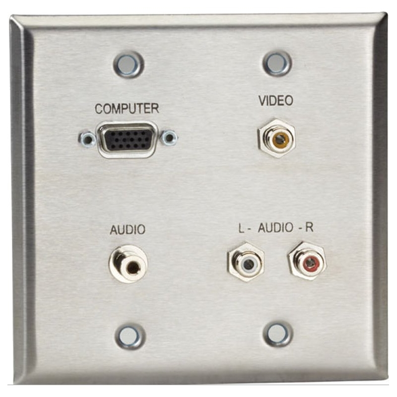 AV STAINLESS WALLPLATE with (1) V GA F/F (1) 3.5MM F/F (5) RCA F/F