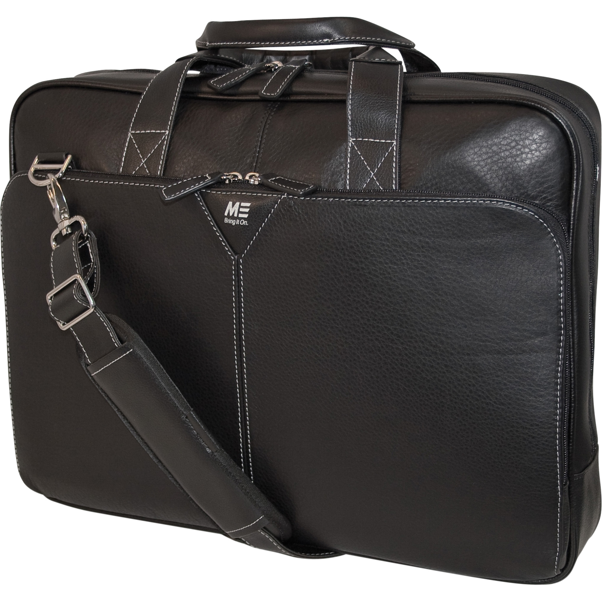 Edge 16 inch Deluxe Leather Briefcase - 16 inch Screen Support - 13 inch x 17 inch x 4 inch - Leather - Black