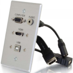 HDMI VGA 3.5mm Audio and USB Pass Through Single Gang Wall Plate - Aluminum - 1-gang - Aluminum - 1 x HDMI Port(s) - 1 x Mini-phone Port(s) - 1 x VGA Port(s)